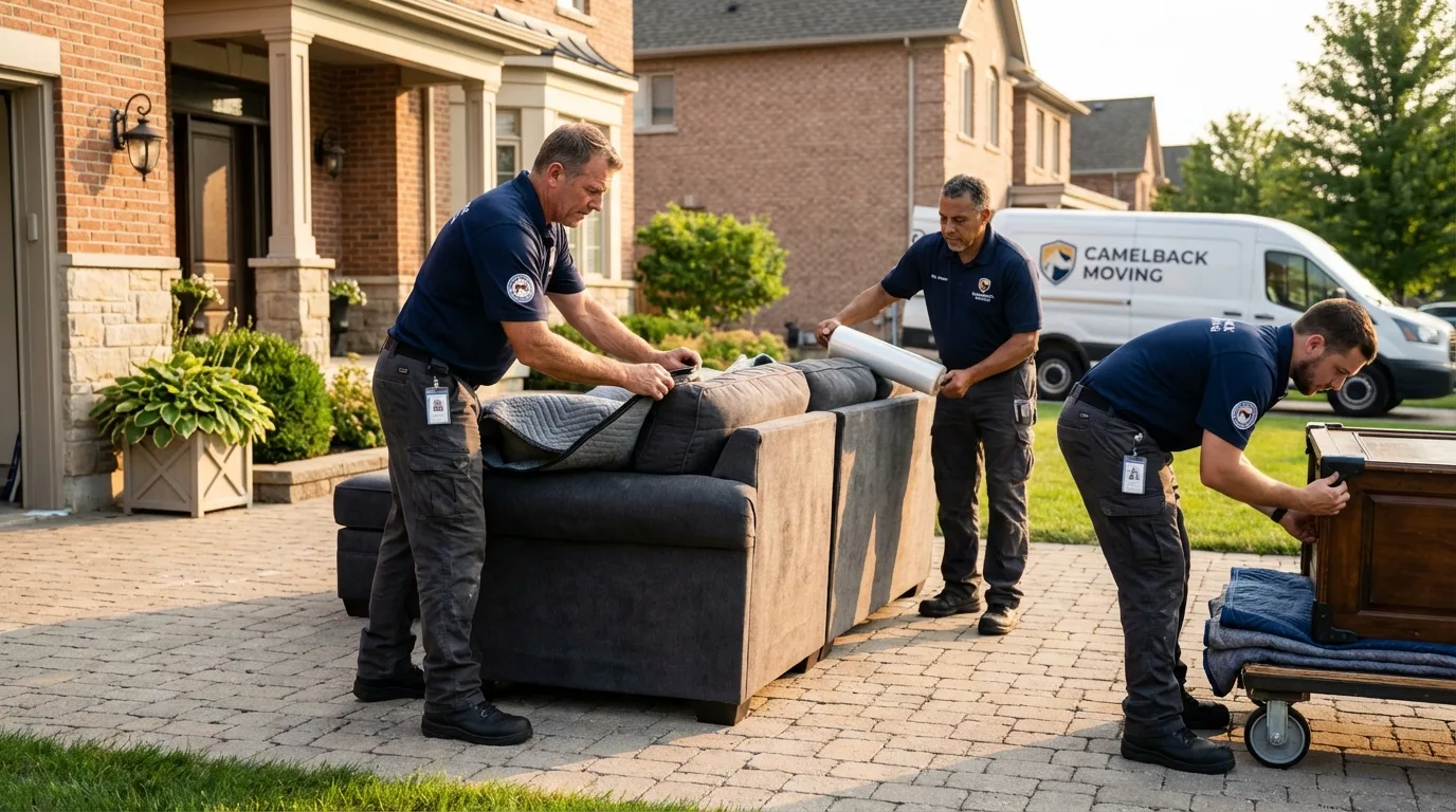 Large estate moving crew wrapping furniture in Clifton, TX